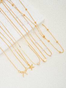 17KM 6pcs/Set Boho Starfish Bow Imitation Pearls, Heart & Rhinestone Long Pendant Necklace Set For Women, Summer Beach Vacation Dinner Gift