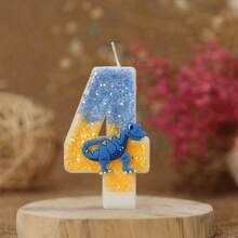 1pc Blue Dinosaur Numeral Candle, Cake Numeral Glitter Candle, Dinosaur Theme Birthday Party Jurassic Jungle Theme Cake Hat Anniversary Party Decor, Halloween, Ghost, Autumn, Holiday, Winter, Holiday, Festival, Room Decor, Gift, Birthday Candle, Birthday Decor, Happy Birthday, Cake Candle, Room Decor
