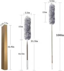 GFNJFG Microfiber Feather Duster Extendable Duster With 100 Inches Extra Long Pole, Bendable Head & Long Handle Dusters For Cleaning Ceiling Fan, High Ceiling, Blinds, Furniture & Cars Gray - Xám - Xem 5