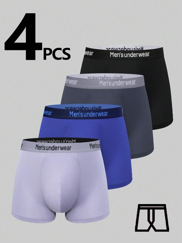 4pcs/Pack Men's Boxer Briefs, Short Style, Fitness Workout Underwear, Fashion Solid Colors, Comfortable Breathable Soft Skin-Friendly, Loose Fit Loungewear Boxer Shorts