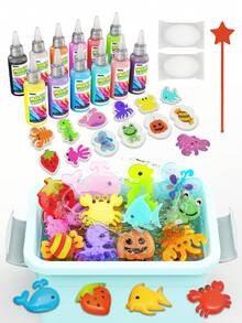 30/42件神奇DIY手工玩具套装，12种颜色自由搭配，神奇水宝宝造型套装玩具，手工套装，可爱动物模具、水果模具、糖果模具，可自由挤入颜料进行搭配，创意男孩女孩游戏，锻炼儿童想象力和动手能力，益智桌面游戏和玩具，校园科普教育