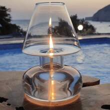1PC Nordic Transparent Glass Hurricane Oil Lamp, Lantern Candle Holder - Tabletop Oil Lamp Candlestick, Borosilicate Windproof Decorative Candle Stand For Home Living Room Decor, Romantic Festival Holiday Decoration, European Minimalist Windproof Lampshade Candlestick, INS Atmosphere Light Gift (Oil Not Included)