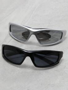 1/2 Pairs Plastic Y2K Wrap-Around Punk Style Sports Glasses Set, Suitable For Cycling, Hiking, Rave Parties, Music Festivals, Perfect Gift For Christmas Or Valentine's Day - Multicolor - View 7