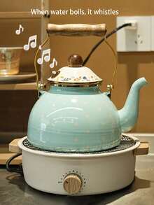 1set Nordic-Style Simple Whistling Enameled Kettle With A Wooden Handle. It Is A Multi-Functional And High-Temperature-Resistant Kettle Suitable For All Seasons. It Can Be Used As A Coffee Pot, A Cold Water Pot, A Milk Tea Pot, And An Unbreakable Oil Pot. - Whistling Kettle - View 6