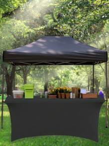 1/2pcs Black High Stretch Tablecloth + 6pcs Chair Cover Set, 4FT/6FT/8FT Polyester & Spandex Material Tablecloth, All-Season Tablecloth Covers, Full-Cover Chair Covers, PU Leather Chair Covers With Tie-Back, Suitable For Home, Indoor, Outdoor, Picnic And Camping, Fits All Holidays And Special Occasions