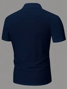 Camisa tipo polo de manga corta casual con logo bordado para hombres, para verano - Azul Marino - Ver 6