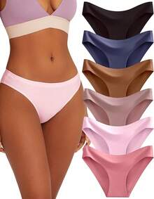 FINETOO 6 Pack Women's Seamless Hipster Underwear No Show Panties Invisibles Briefs Soft Stretch Bikini Underwears XS-XL - 固體 14 - 查看 1