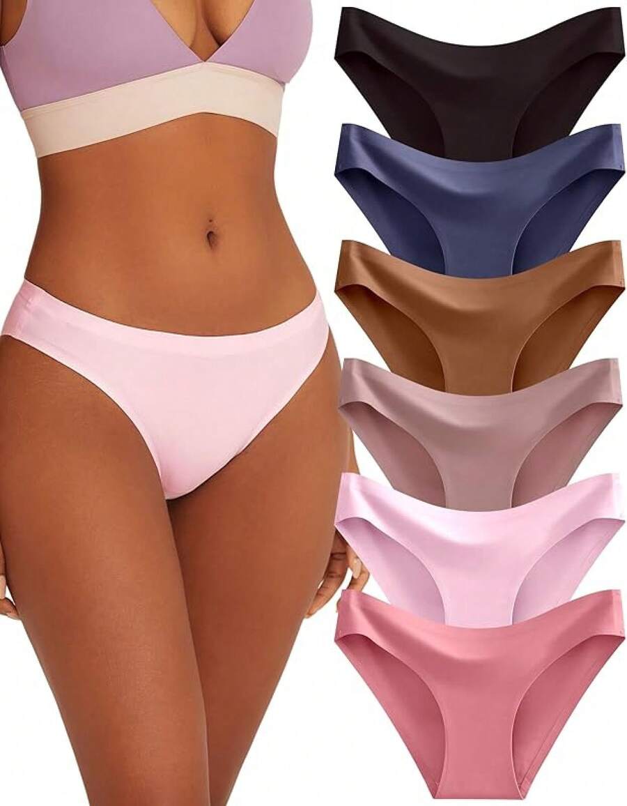 FINETOO 6 Pack Women's Seamless Hipster Underwear No Show Panties Invisibles Briefs Soft Stretch Bikini Underwears XS-XL - 固體 14 - 查看 1