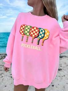 Colorful Paddles And PICKLEBALL Text Women's Fashion Sweatshirts - Pink - View 1