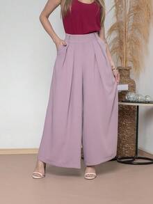 WOMEN'S PANTS, WIDE LEG, HIGH WAIST, PANTALONA - Dusty Pink - View 4