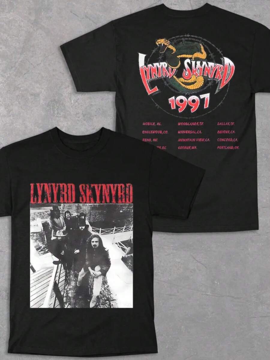 Camiseta Lynnyrd Skynyrd Unissex Masculino Feminino 100% Algodão Top Premium Streetwear Lançamento Envio Imediato Varias Cores!! Plus Size - Preto - Visão 1