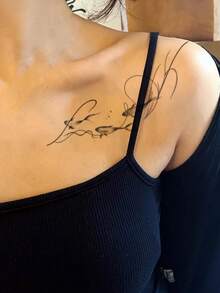 1 Stück Koi Fisch schwimmende Linienkunst temporäres Tattoo Aufkleber, sexy schwarze Tinte Design wasserfest schwitzfest Y2K minimalistisches temporäres Tattoo für Hände/Arme, geeignet für Frauen