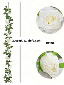 MEHELANY 2/1pc- 6.6ft Rose Vine Garland, Artificial Flower Garland, Fake Rose Garland, Suitable For Spring And Summer Decoration, Mother's Day, Wedding Flower Table, Cabinet, Desktop, Room Decoration, Home Decoration, Staircase Decoration - White - View 3