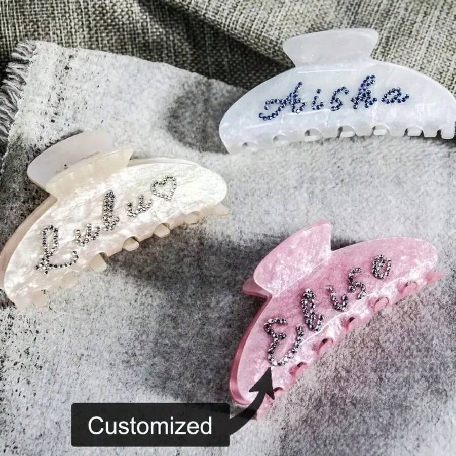 1 Peça Presilha de Cabelo com Strass Personalizável de Face Única - Acessório de Cabelo Retangular Personalizado, Presilha de Cabelo com Strass Elegante para Mulheres, Presente de Princesa (Médio, 3 Cores: Branco, Rosa Claro, Rosa), Presilha de Cabelo Decorativa