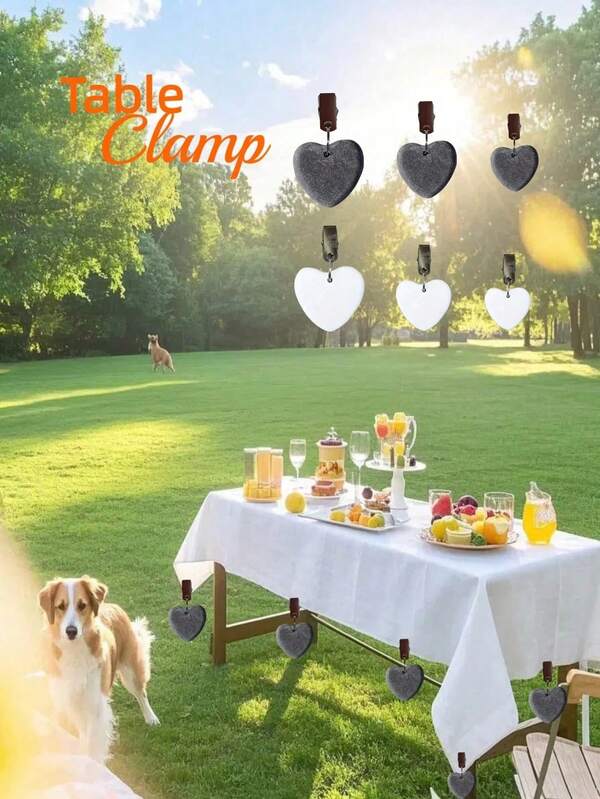 1 pieza, Colgante de mantel de mármol con diseño de amor, material de piedra natural, clip de mantel con clip de acero inoxidable, cuelga el mantel de forma segura para evitar que se vuele y se arrugue, adecuado para el hogar, jardín, picnic al aire libre, camping y decoración de cena familiar, playa, vacaciones, regalo de cumpleaños, blanco, gris oscuro