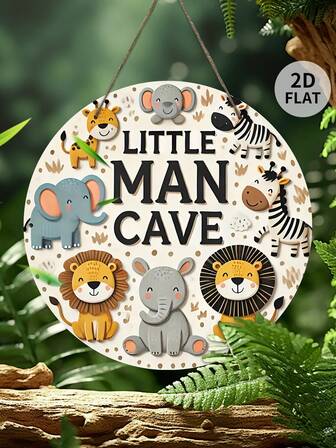 1pc Cute Animal Zoo Themed Decorative Sign "Man Cave", Wall Hanging Decor, Fun Kids Gift, Home Accent Plaque Room Decor Bedroom Decor Home Decor Wall Decor