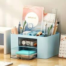 1 Stück Schreibtisch- & Schubladenorganizer mit Stifthalter + 2 Schubladen - multifunktionale Desktop-Stationenaufbewahrung, süße Büro-Schulmaterial-Aufbewahrung für Zuhause, Schulanfang- und Home-Office-Grundbedarf