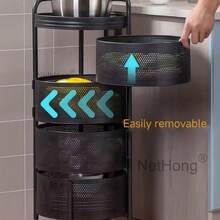 5 Tier Kitchen Rotating Storage Trolley Cart Utility Vegetable Mobile Shelf - Black - View 9