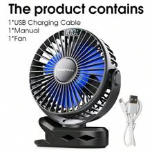 SWEETFULL 4000mAh tragbarer Tischventilator, 360° drehbarer Clip-Ventilator mit LED-Anzeige, wiederaufladbarer leiser Mini-Ventilator, multifunktionaler Zweifach-Ventilator, für Schlafzimmer, Büro, Fitnessstudio, Outdoor, Reise, Sommer