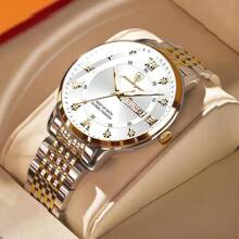 50M Waterproof Watch Real Brand POEDAGAR Classic Round Stainless Steel Men Watch Dual Date English Day Display Luminous Japan Imported Quartz Automatic Movement Built-In Long-Life Battery Luxury Gift Brothers Business Partners Fathers Men's Birthday Exam Back To School Essentials