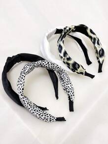 4pcs/Set Women Solid & Leopard Print Floral Fabric Twist Headband Fashion Hair Accessory, Suitable For Washing Face, Casual Street Wear ,Hair Hoop Hairband For Women