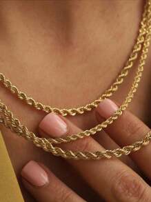 1 Peça Colar de Corrente de Aço Titanium Banhado a Ouro 18K Trançado Elegante, Múltiplos Tamanhos Disponíveis, À Prova d'Água e Resistente à Descoloração, para Mulheres