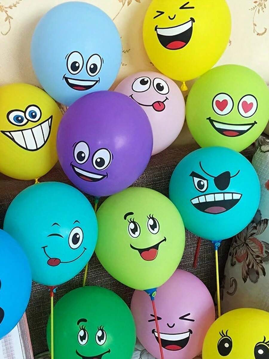 Globos de colores gruesos con expresiones de cara sonriente, para decorar fiestas de cumpleaños y arreglos de globos de dibujos animados