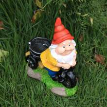 Dekorative Radfahrer Zwerg Statue für den Außenbereich, Garten, Hof - Süße Zwerg Deko Statue für Terrasse, Rasen und Hof