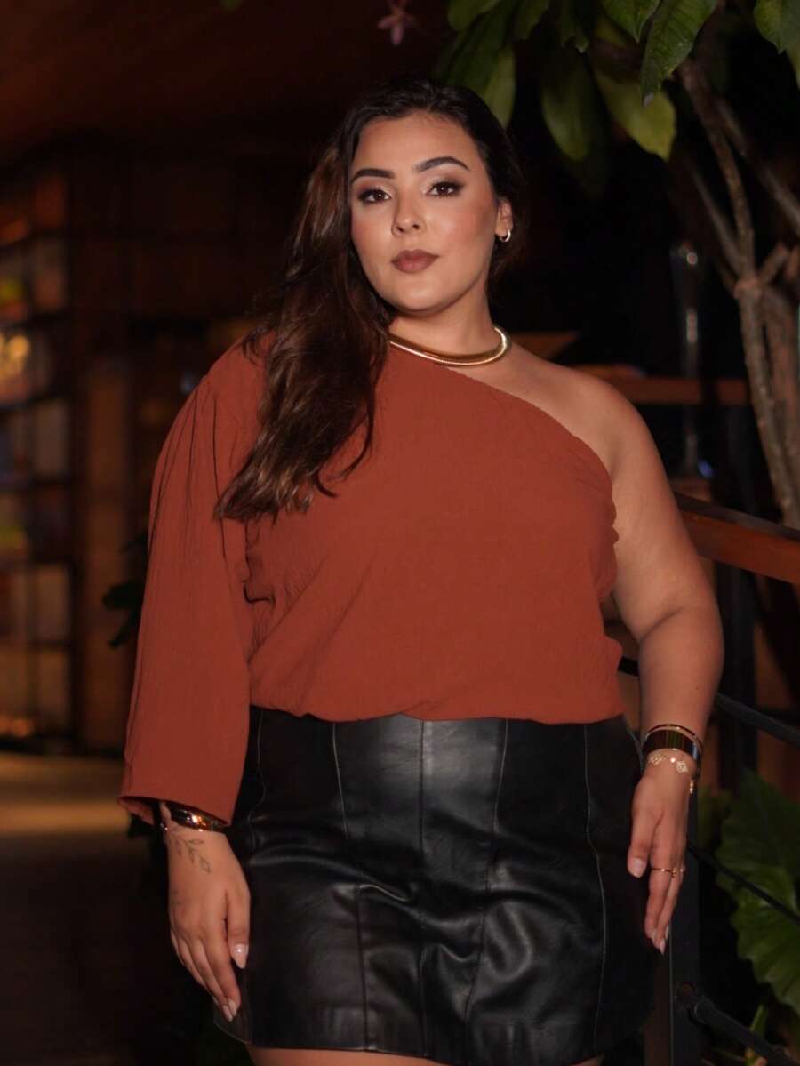 Women's Plus Size Blouse Mula Manca Brown Boho Elastic Adjustable Godet Sleeve Cropped Loose Casual Elegant Top - 鏽棕色 - 查看 1