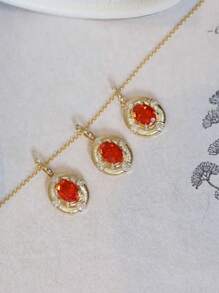 1pc S925 Sterling Silver Handmade Oval-Shaped Textured Orange Pendant Necklace, Versatile, Elegant Vintage Style Jewelry Gift For Women, Suitable For Daily Wear And Parties