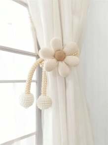 مجموعة من 2/1 قطعة من قواطع الستائر المنقوشة بالأزهار والآللئ الصناعية، مصنوعة من ألياف البوليستر بأسلوب عصري وعادي، مزينة بالزهور مناسبة للستائر الرقيقة أو السميكة، بدون ثقب، قابلة للتعديل، تستخدم في غرفة النوم وغرفة المعيشة وغرفة الأطفال