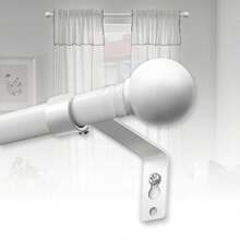 1 Pc Curtain Rods For Windows , Decorative Drapery Rod , 5/8 Inch Small Curtain Rod With Round Finials Easy To Install,For Bedroom, Living Room, Kitchen And Outdoors.24''-94'',White/Black - White - View 2