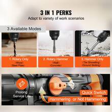 1-9/16 Inch SDS-Max Rotary Hammer Drill, 13Amp Corded Drills, Heavy Duty Chipping Hammers With Vibration Control & Safety Clutch, Electric Demolition Hammers Variable Speed, Power Tool For Concr - US A Type Plug(110-127V) - View 4