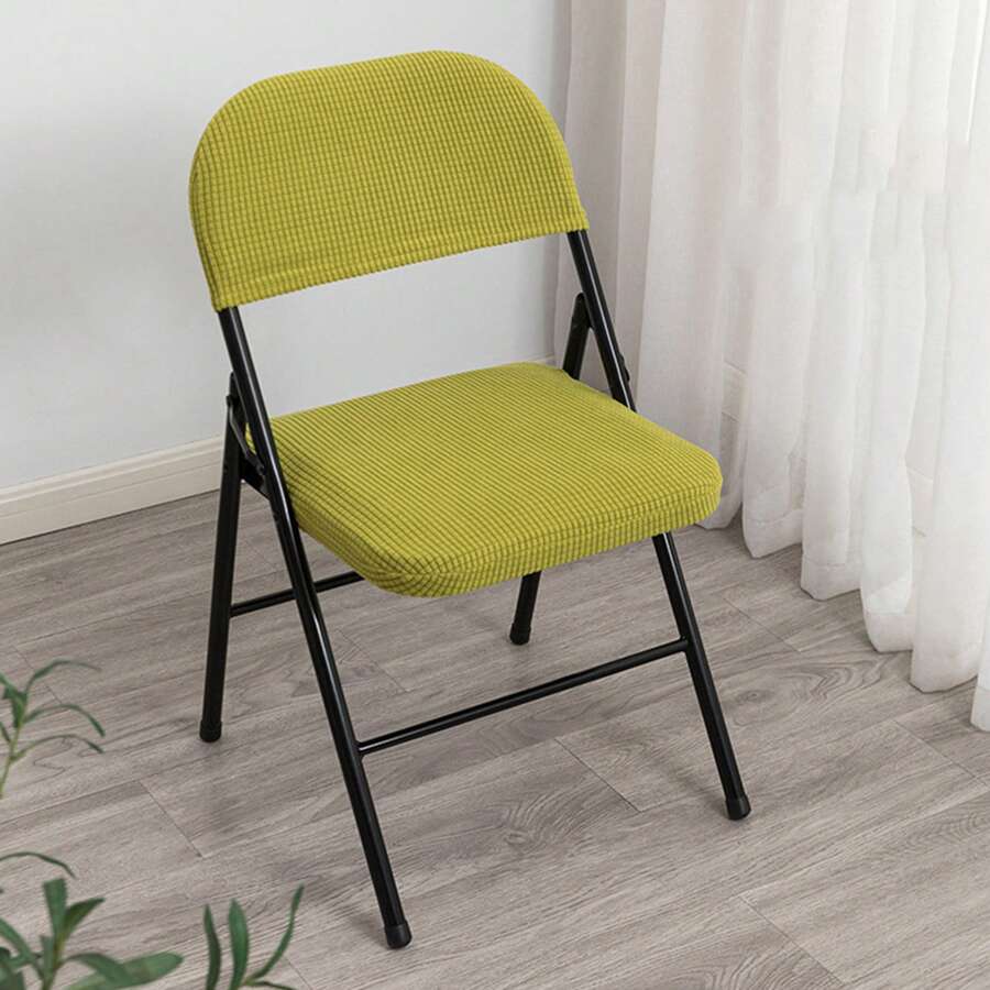 Folding Dining Chair Seat And Back Cover Set Solid Color Jacquard Stretch Chair Slipcover Home Decoration - Green - View 1