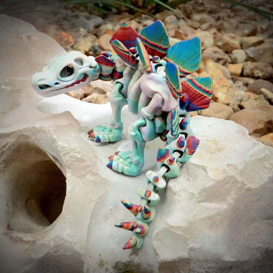 3D gedruckte leuchtende bunte Skelett Dinosaurier Kristall kreative Actionfigur, voll beweglich, leuchtendes dekoratives Spielzeug