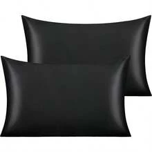2 PCS  Silk Satin Toddler Pillowcases - Super Soft And Silky 14x20 Pillow Covers - Envelope Closure Purple Cooling Travel Pillow Cases For Nursery, Kids, Boys And Girls, 14 X 20 Inches - 黑色 - 查看 1