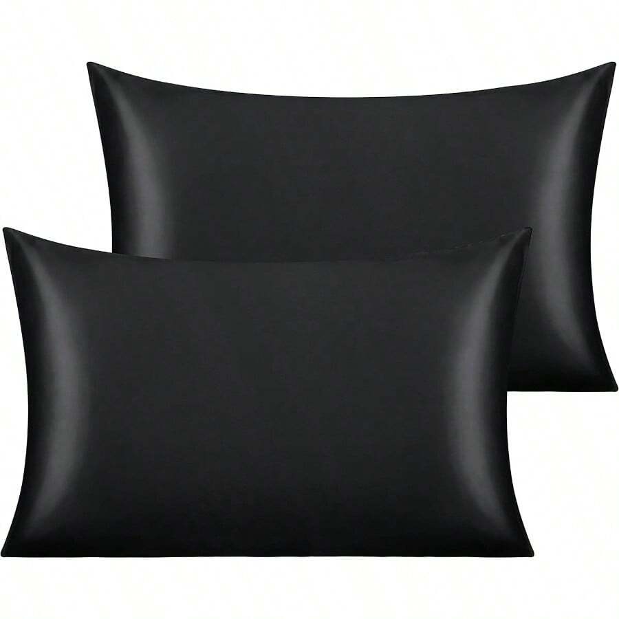 2 PCS Silk Satin Toddler Pillowcases - Super Soft And Silky 14x20 Pillow Covers - Envelope Closure Purple Cooling Travel Pillow Cases For Nursery, Kids, Boys And Girls, 14 X 20 Inches - 黑色 - 查看 1