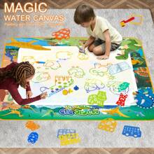 Tecforood Pizarra de dibujo mágica de acuarela - Dinosaurio, animal, tema reutilizable, suministros de arte lavables, paño absorbente y bolígrafo mágico de agua, juguete interactivo padres-hijos, regalo de cumpleaños creativo, ilustración de dinosaurio, material antiadherente, juguete interactivo