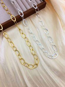 1 PC Simple Classic Big And Small Smooth Oval Chain Loop Long Necklace For Women Girls Ladies - Geometric Pentagon Long Necklace - View 14