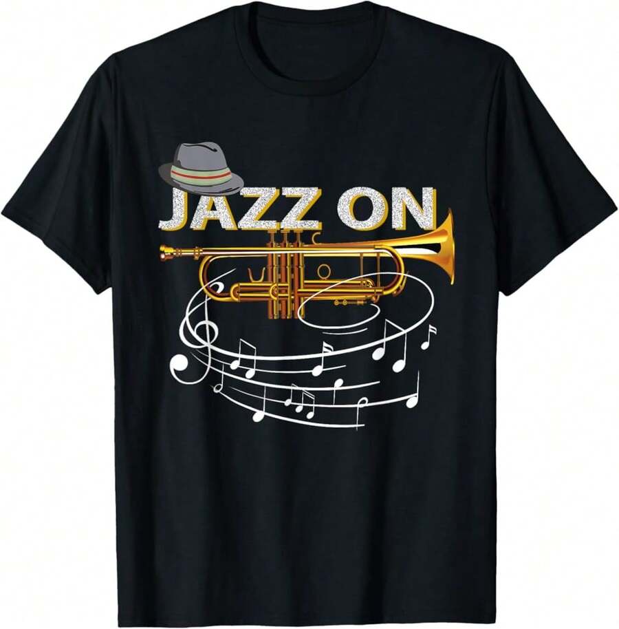 Vintage Jazz On Trumpet Player Blues Music Lovers Jazz Band T-Shirt Gift For Dad Gift For Myself Gift For Dog Mom - Black - View 1