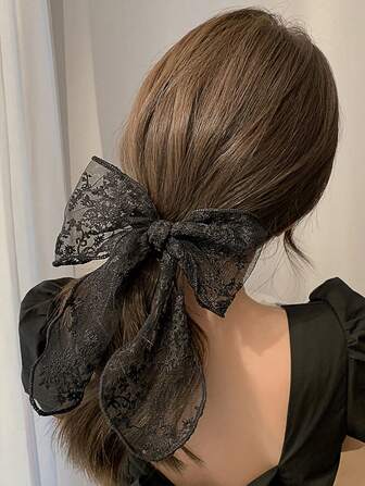 White Lace Bow Ponytail Clip, Simple & Elegant Hair Accessory For Girls Claw Clips Hair Claws Hair Barrettes, School Stuff, College, Bows, Cute, Classy, Winter Outfit Women, Hair Accessories