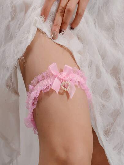 1 peça laço rosa minimalista moderno, pérola, decoração de coração, liga elástica para noiva, joia para coxa