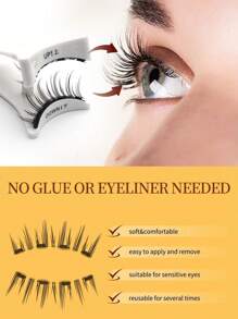 1 par de pestañas magnéticas de aspecto natural, 1 par de pestañas magnéticas reutilizables con aplicador, kit de pestañas magnéticas sin necesidad de pegamento, fácil de poner y quitar, pestañas postizas