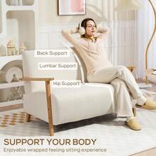 2 Seater Sofa, Small Sherpa Fabric Couch Settee, Nordic Upholstered Loveseat With Wood Legs And Armrests, Thick Seat For Living Room, Bedroom, Office, Light Grey - Cream - View 5