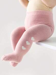 4 双粉色和白色爱心图案简约厚款经典纯色婴幼儿打底裤袜儿童女童紧身裤袜适合所有季节、学校和分层穿着 - 彩色 - 查看 7