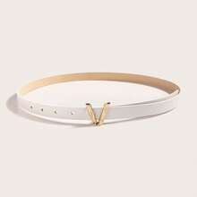 1pc V-Shaped Buckle Simple Business Casual Belt, Suitable To Match Dresses - Black - View 3