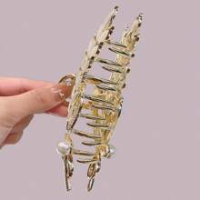 1pc New Cat Eye Stone Wheat Ear Clip Hair Clip, Women Hair Claw, Luxury Retro Metal Leaf Hair Clip Summer