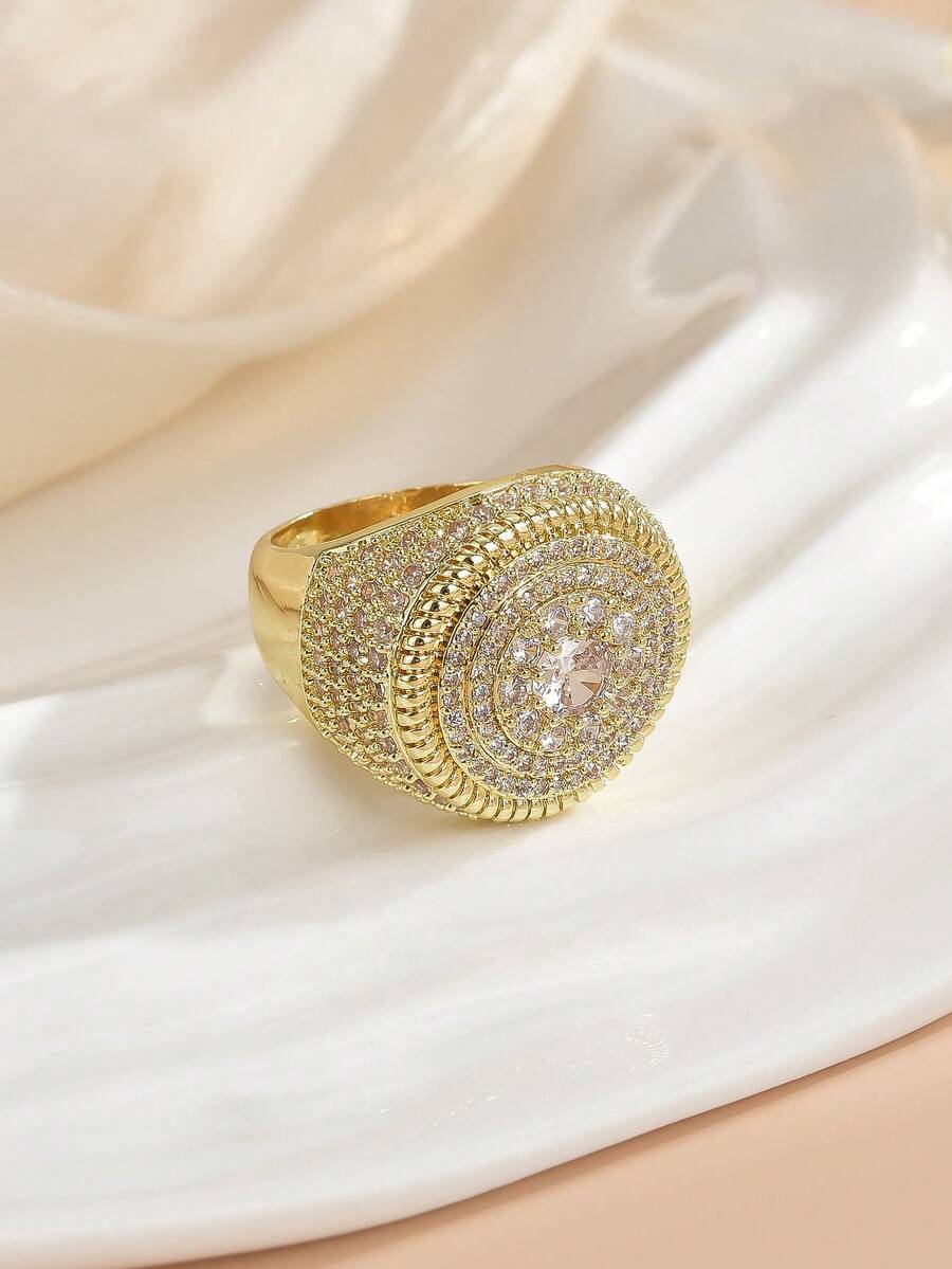 男士水鑽裝飾戒指,適用於首飾類禮品和派對 - 金黃色 - 查看 1