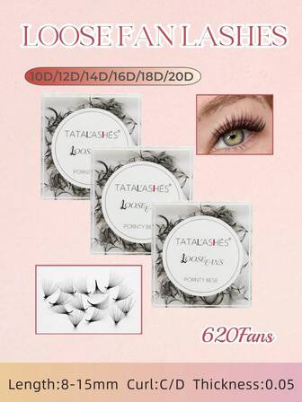 10D/12D/14D/16D/18D/20D Premade Fans 620Pcs Per Box Premade Volume Fan Lashes 8-15mm Length 0.05 Thickness C Curl Eyelash Extension Handmade Loose Volume Lash