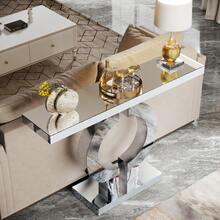 Tribesigns Modern Mirrored Console Table, Glass Sofa Table With Mirror Finish, 43-Inch Entryway Table With O-Shaped Base, Rectangular Accent Foyer Table For Living Room Hallway Entrance (Silver) - Silver - View 3